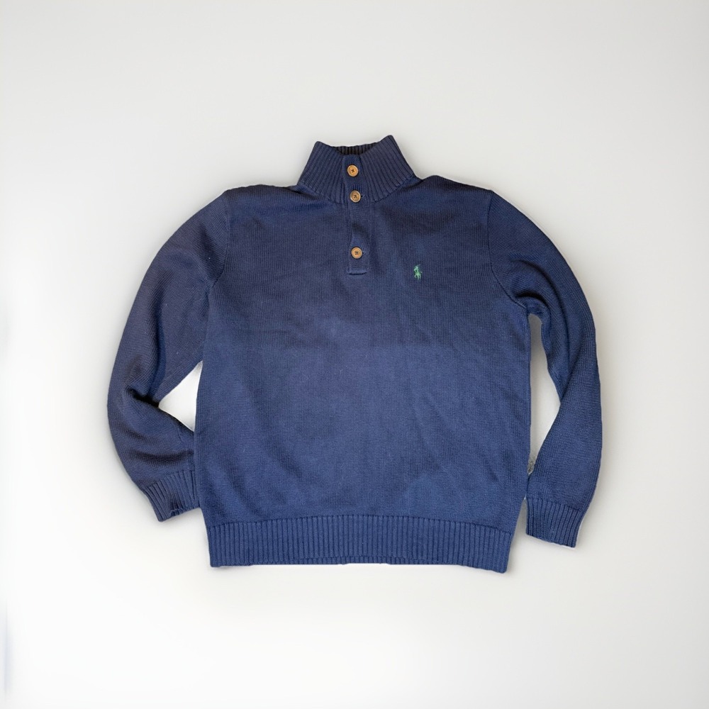 Polo Ralph Lauren Navy Blue Mens Sweater Size L Preppy Green Horse Quiet Luxury